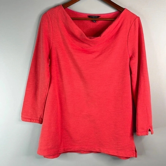 LANDS END Cowl Neck Top Coral Orange Textured Pullover Bright Coastal Size S - Picture 10 of 10